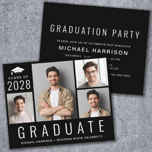 Budget 4 Photo Black Graduation Party Invitation