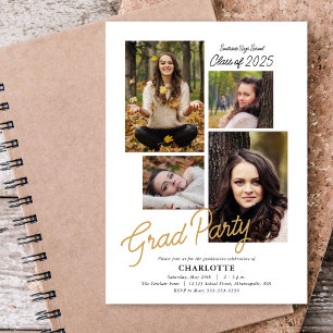 Budget 4 Photo Collage Graduation Party Invitation