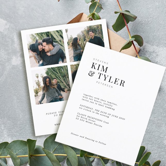 Budget 4 photo collage modern wedding invitation (Creator Uploaded)