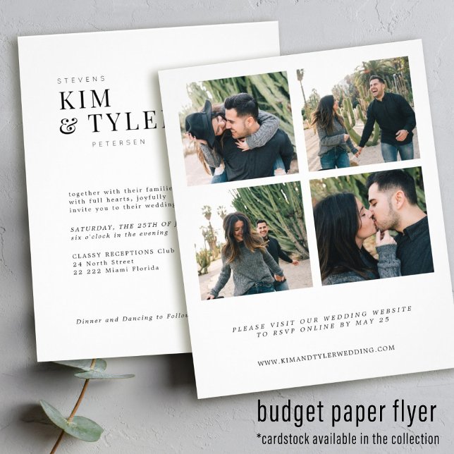 Budget 4 photo collage modern wedding invitation flyer (Creator Uploaded)