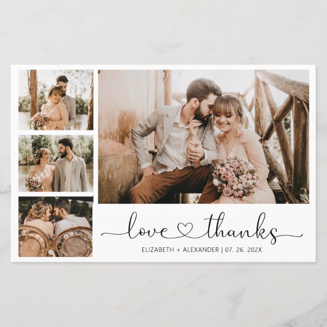 Budget 4 Photo Collage Wedding Thank You Card (Front)