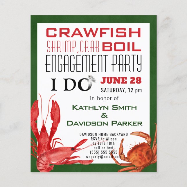 BUDGET 4 Photo Engagement Seafood Party Invitation (Front)