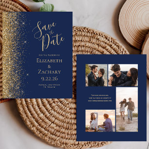 Budget 4 Photo Gold Glitter Navy Save the Date