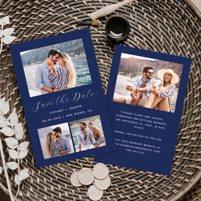 Budget 4-Photo Navy Blue Save the Date (Creator Uploaded)