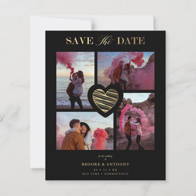 Budget 4 Photos Black Collage Wedding Gold Heart  (Front)