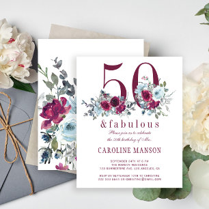 Budget 50 and fabulous floral birthday invitation