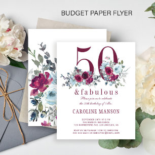 Budget 50 and fabulous floral birthday invitation flyer