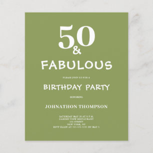 Budget 50 and Fabulous Green Birthday Invitation