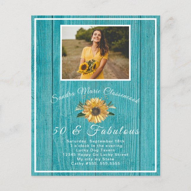 Budget 50 and Fabulous | Sunflower Teal Birthday  (Front)