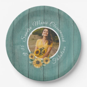 Budget 50 and Fabulous   Sunflower Teal Birthday  Paper Plate