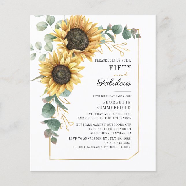 Budget 50 Fabulous Eucalyptus Sunflower Birthday (Front)