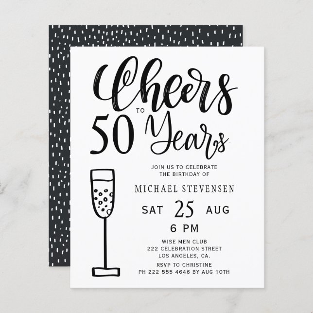 Budget 50 years birthday party invitation (Front/Back)