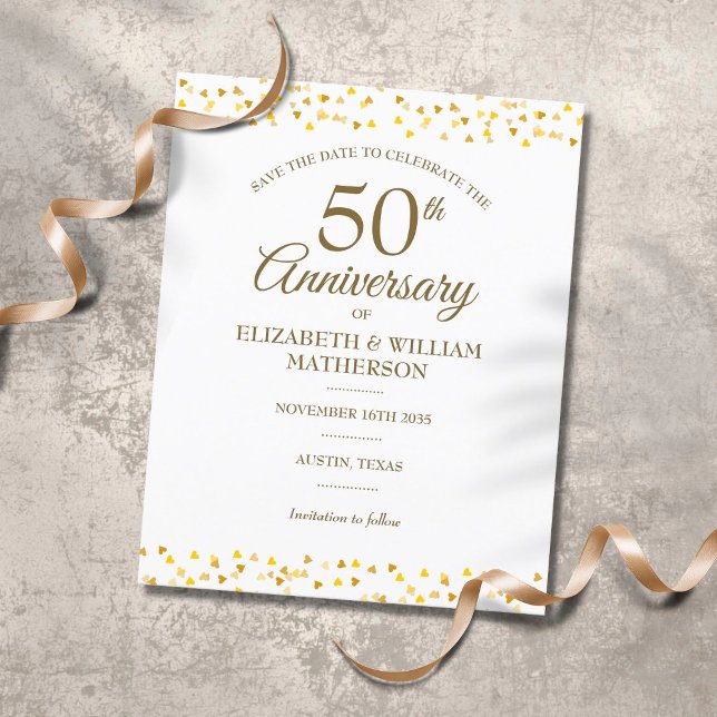 Budget 50th Anniversary Gold Hearts Save the Date  (Creator Uploaded)