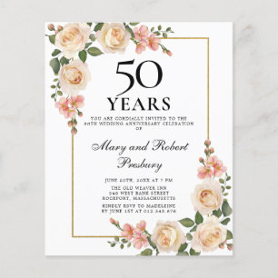 Budget 50th Anniversary Invite Ivory Rose Floral