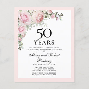 Budget 50th Anniversary Pink Floral Invitation