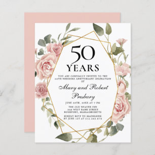Budget 50th Anniversary Pink Floral Invitation