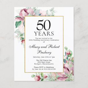 Budget 50th Anniversary Pink Floral Invitation