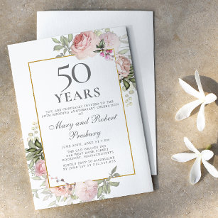 Budget 50th Anniversary Pink Floral Invitation