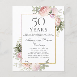 Budget 50th Anniversary Pink Floral Invitation