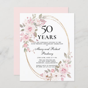 Budget 50th Anniversary Pink Floral Invitation