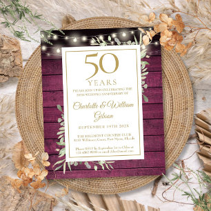 Budget 50th Anniversary Red Wood Floral Invitation
