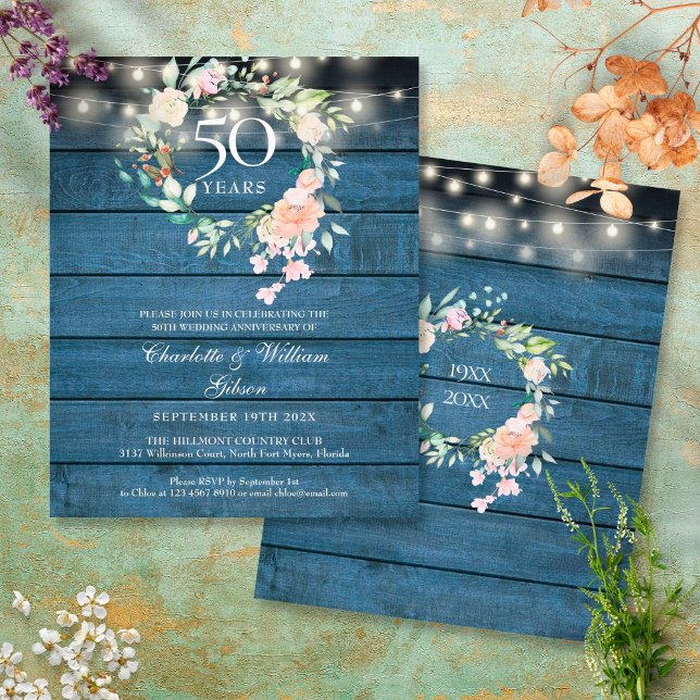 Budget 50th Anniversary Rustic Floral Invitation (Creator Uploaded)