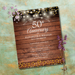 Budget 50th Anniversary Rustic Gold Hearts Invite