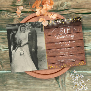 Budget 50th Anniversary Rustic Photo Invitation