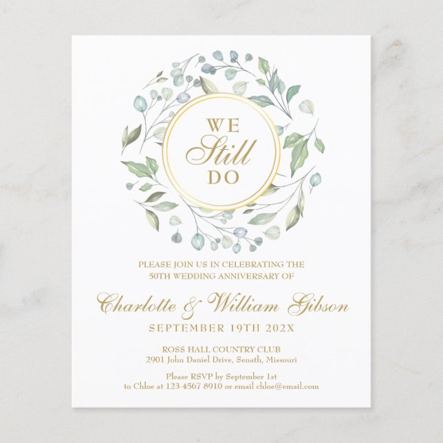 Budget 50th Anniversary Vow Renewal Invitation (Front)