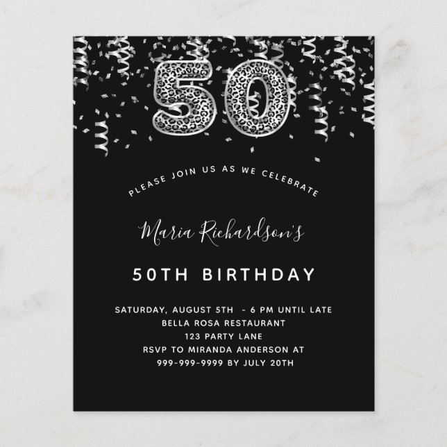 Budget 50th birthday black silver leopard party (Front)