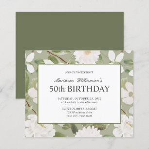 Budget 50th Birthday Feminine White Flowers sage