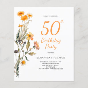Budget 50th Birthday Floral Wildflower Invitation