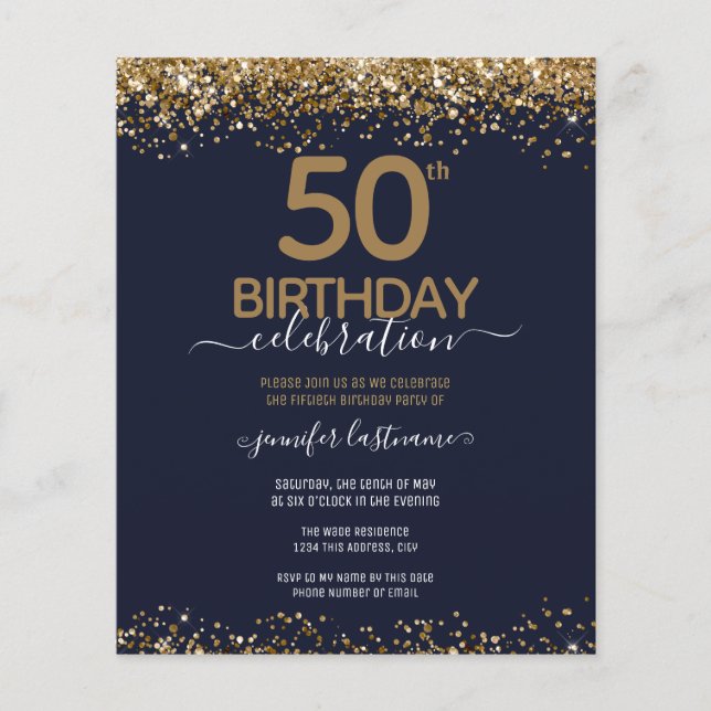 Budget 50th Birthday Glitter Invitation  Flyer (Front)