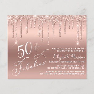 Budget 50th Birthday Glitter Rose Gold Invitation Flyer