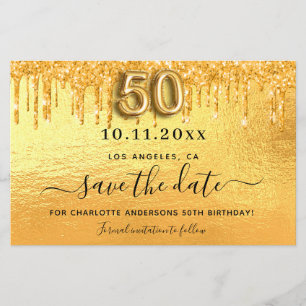 Budget 50th birthday gold glitter save the date