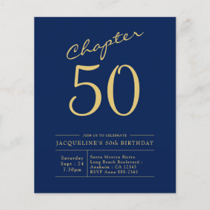 Budget 50th Birthday Invitation Navy Blue Flyer