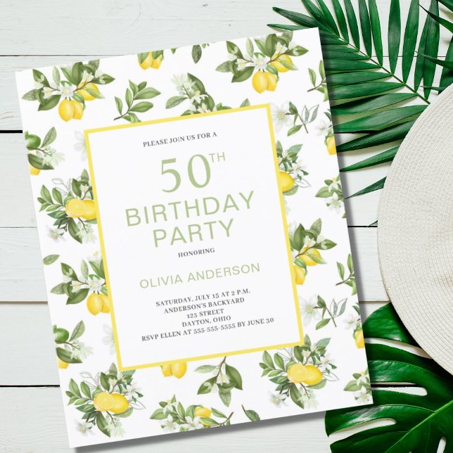 Budget 50th Birthday Lemon Citrus Invitation (Creator Uploaded)