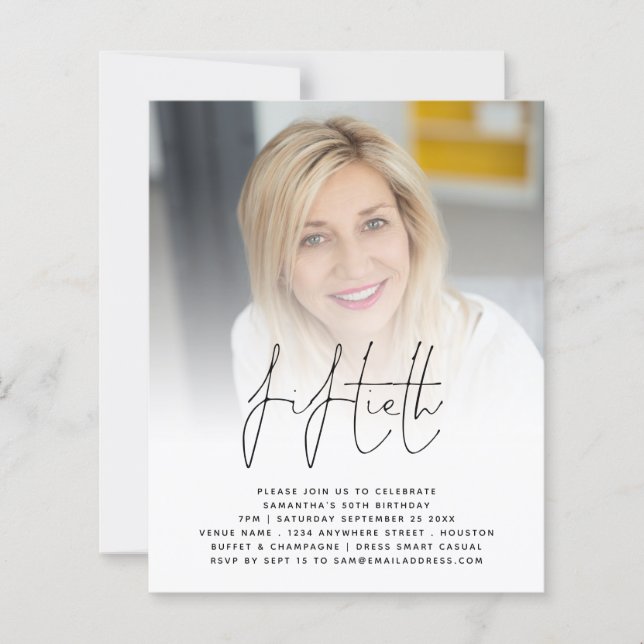 Budget 50th Birthday Photo Script Party Invitation (Front)