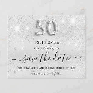 Budget 50th birthday silver glitter save the date