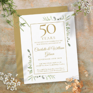 Budget 50th Golden Anniversary Greenery Invitation
