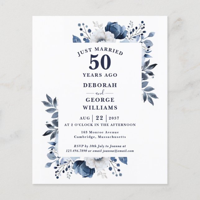 Budget 50th Wedding Anniversary Floral Invitation (Front)