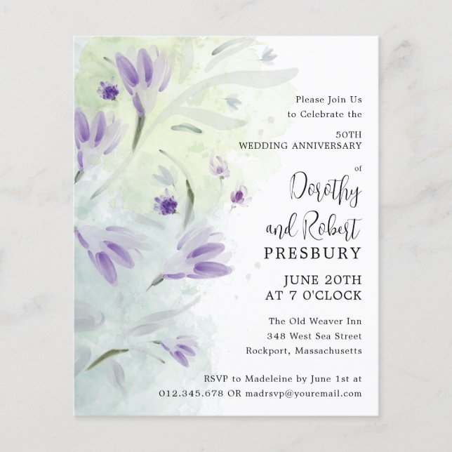 Budget 50th Wedding Anniversary Floral Invitation (Front)