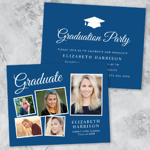 Budget 5 Photo Blue Graduation Party Invitation