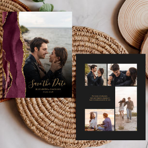Budget 5-Photo Burgundy Gold Agate Save the Date