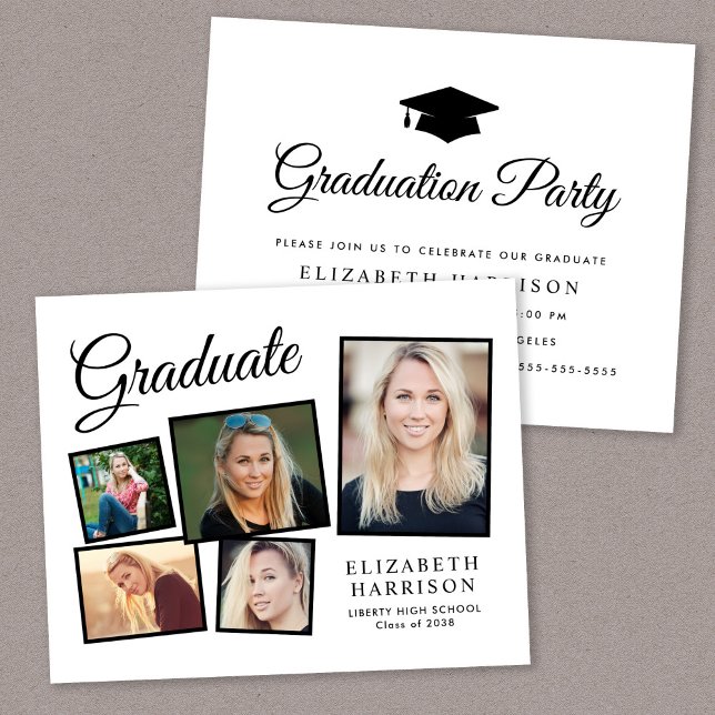 Budget 5 Photo Graduation Party Invitation (A personalized photo graduation party invitation to celebrate the graduate's achievements)