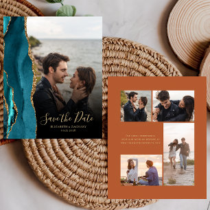 Budget 5-Photo Teal Gold Agate Rust Save the Date