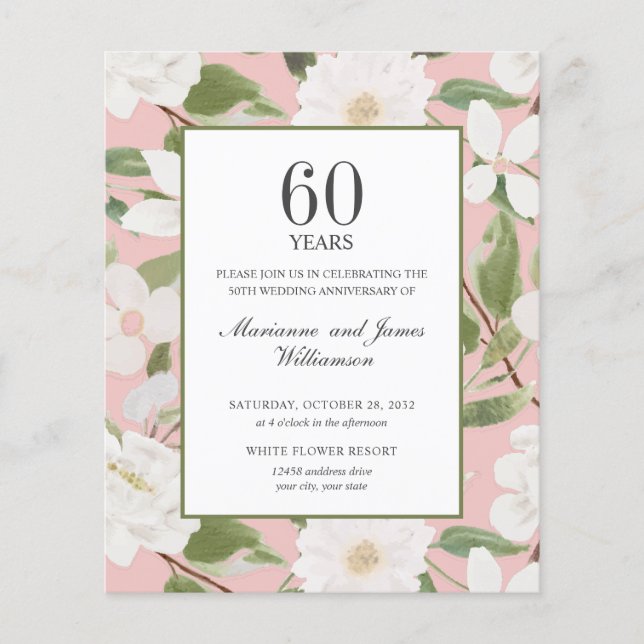 Budget 60th Anniversary White Flowers pink (Front)