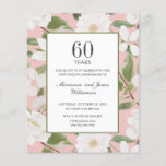 Budget 60th Anniversary White Flowers pink<br><div class="desc">LOW COST WEDDING INVITATION *** PRINTED ON AFFORDABLE, LIGHTER-WEIGHT PAPER *** This design features an elegant botanical pattern of white flowers and leaves in watercolor palette of ivory, cream sage and moss green on a mustard yellow background with your 60th wedding anniversary details displayed in a modern combination of cursive...</div>