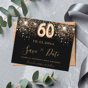 Budget 60th birthday black glitter save the date