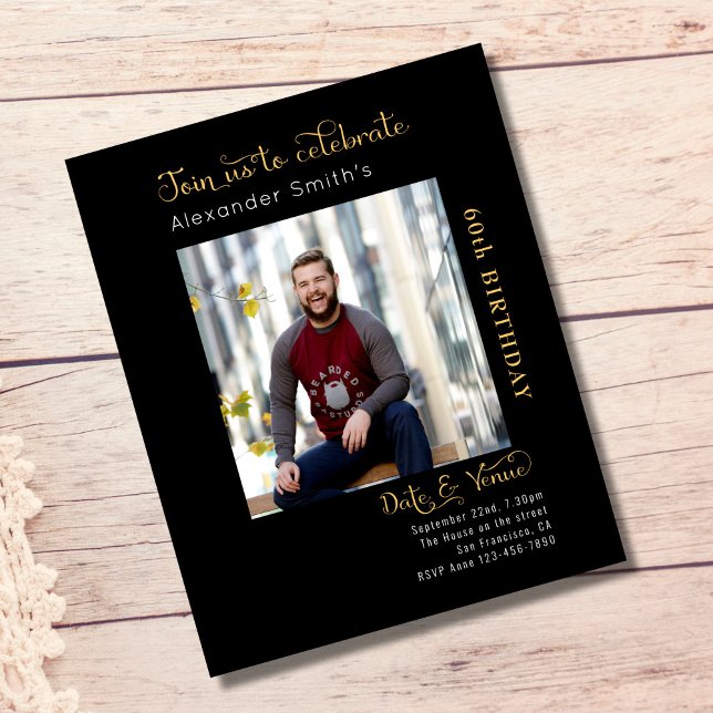 Budget 60th Birthday Black Invitation Flyer (Creator Uploaded)